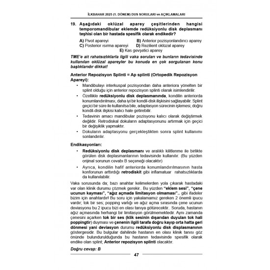 DUS SORULARI - ÖSYM'nin Orijinal İlkbahar 2025 DUS SORULARI - ÖSYM'nin Orijinal İlkbahar 2025