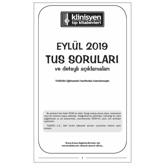 EYLÜL 2019 ÖSYM'nin Orjinal TUS SORULARI