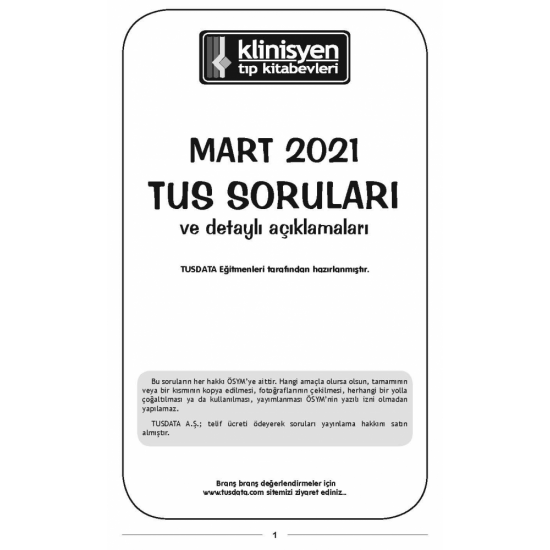 MART 2021 ÖSYM'nin Orjinal TUS SORULARI