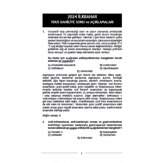 YDUS SORULARI - ÖSYM'nin Orijinal 2024 Dahiliye YDUS SORULARI - ÖSYM'nin Orijinal 2024 Dahiliye